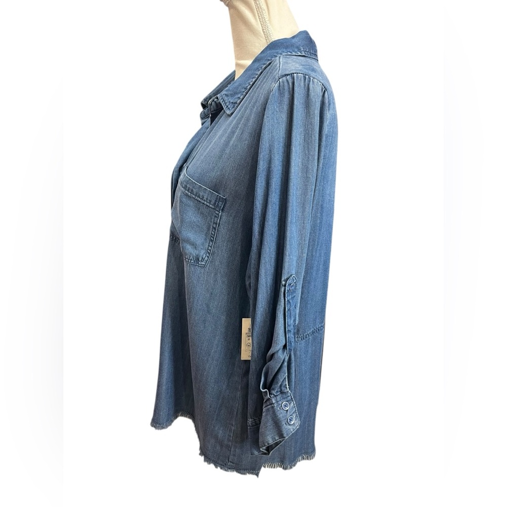 Cafe Marrakesh 100% Tencel Lyocell Chambray Button Down Shirt Medium NWT Blue - Picture 3 of 11